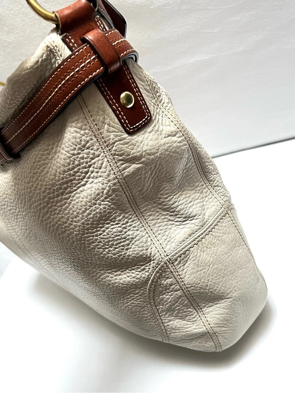 Authentic COACH Cream Leather Hobo Bag with Brown Leather Trim